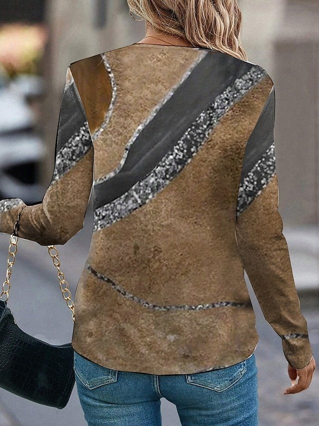 Modern Regular Marble Crew Neck Long Sleeve Tops - Image 2