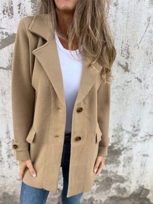 Modern Regular Plain Peaked Lapel Long Sleeve Jacket - Image 1