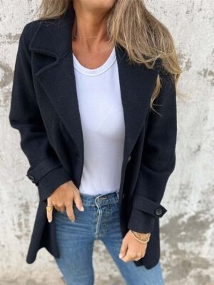 Modern Regular Plain Peaked Lapel Long Sleeve Jacket - Image 10