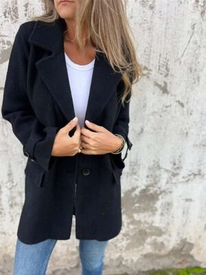 Modern Regular Plain Peaked Lapel Long Sleeve Jacket - Image 11