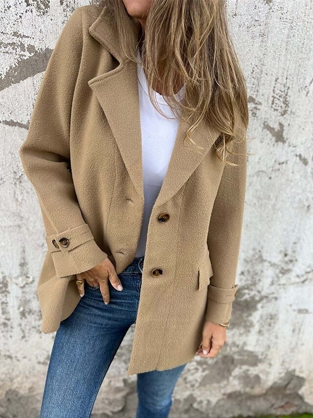 Modern Regular Plain Peaked Lapel Long Sleeve Jacket - Image 2