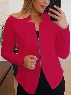 Modern Regular Plain Stand Collar Long Sleeve Blazer - Image 1
