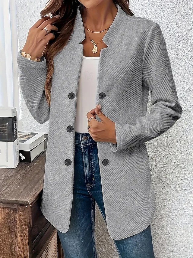 Modern Regular Plain Stand Collar Long Sleeve Blazer - Image 1