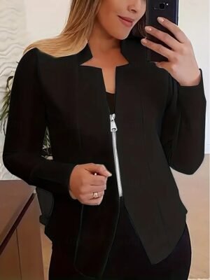Modern Regular Plain Stand Collar Long Sleeve Blazer - Image 11
