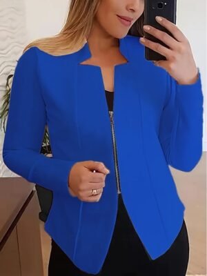 Modern Regular Plain Stand Collar Long Sleeve Blazer - Image 12