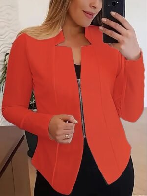 Modern Regular Plain Stand Collar Long Sleeve Blazer - Image 13