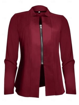 Modern Regular Plain Stand Collar Long Sleeve Blazer - Image 14