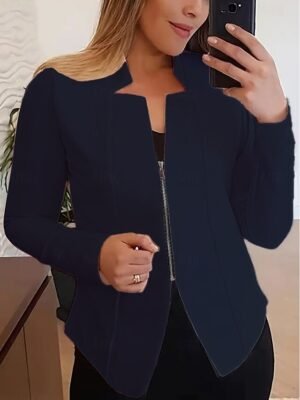 Modern Regular Plain Stand Collar Long Sleeve Blazer - Image 2