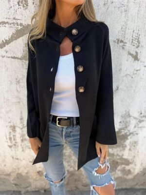 Modern Regular Plain Stand Collar Long Sleeve Casual Jacket - Image 2