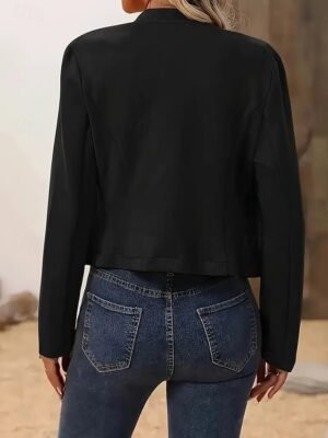 Modern Regular Plain Stand Collar Long Sleeve Blazer - Image 4