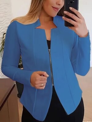 Modern Regular Plain Stand Collar Long Sleeve Blazer - Image 5