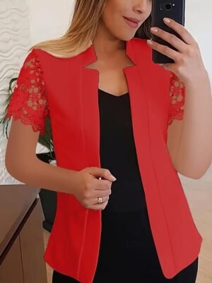 Modern Regular Plain Stand Collar Short Sleeve Blazer - Image 4