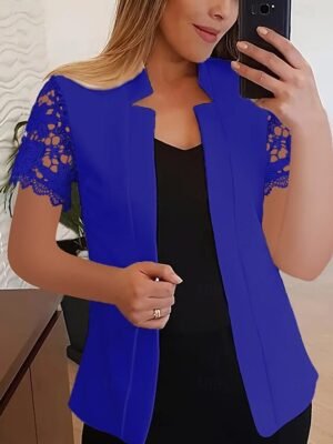 Modern Regular Plain Stand Collar Short Sleeve Blazer - Image 5