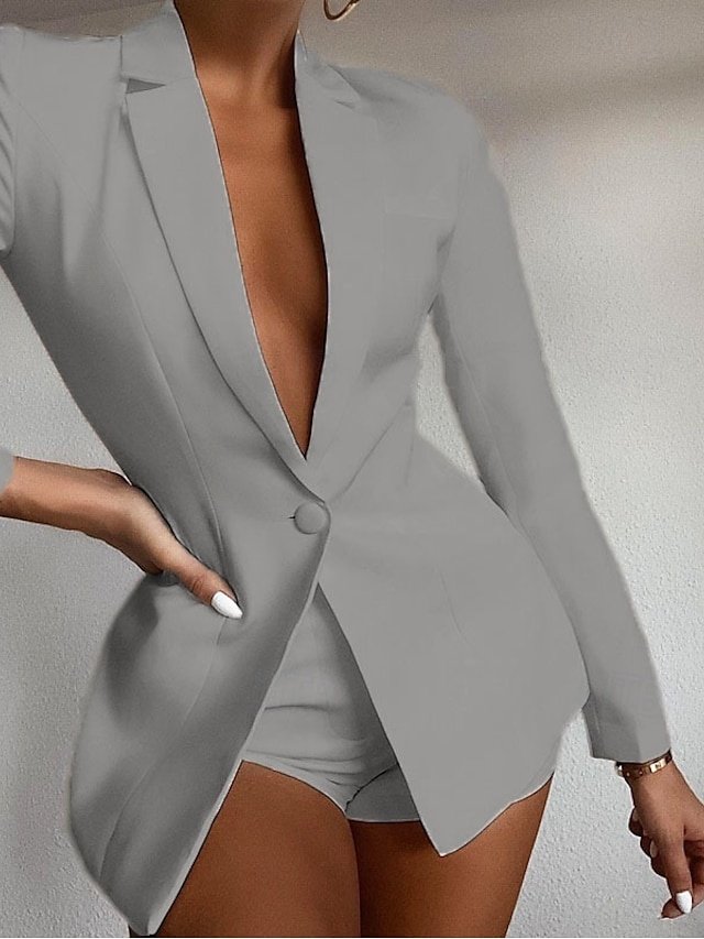 Modern Regular Plain Turndown Long Sleeve Blazer - Image 1