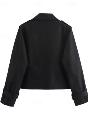 Modern Regular Plain Turndown Long Sleeve Jacket - Image 14