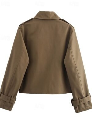 Modern Regular Plain Turndown Long Sleeve Jacket - Image 3