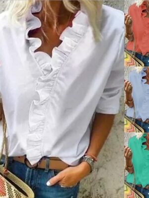 Modern Regular Plain V Neck Long Sleeve Blouse - Image 6