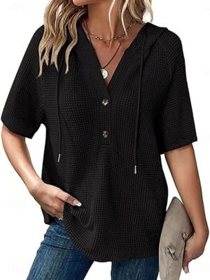 Modern Regular Plain V Neck Short Sleeve Blouse - Image 10