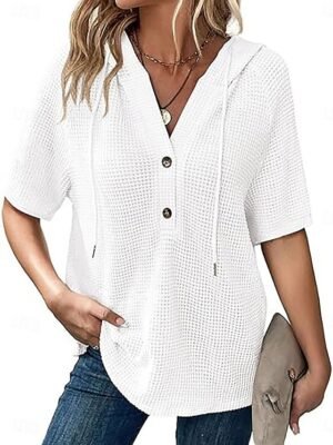 Modern Regular Plain V Neck Short Sleeve Blouse - Image 2