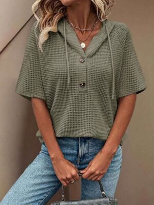 Modern Regular Plain V Neck Short Sleeve Blouse - Image 6