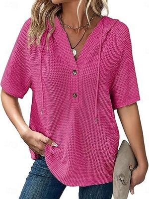 Modern Regular Plain V Neck Short Sleeve Blouse - Image 9