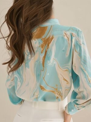 Modern Regular Print Shirt Collar Long Sleeve Blouse - Image 8