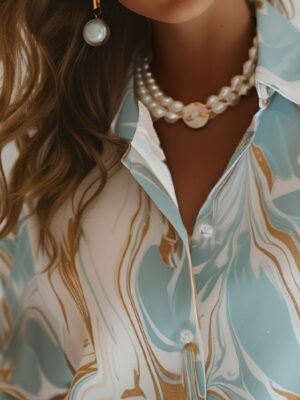 Modern Regular Print Shirt Collar Long Sleeve Blouse - Image 9