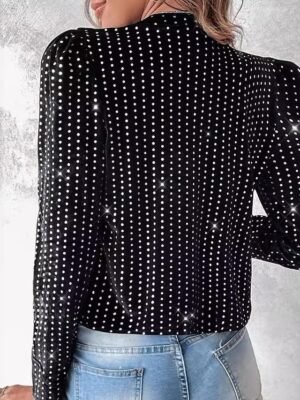 Modern Regular Sequins Crew Neck Long Sleeve Black Blouse - Image 2
