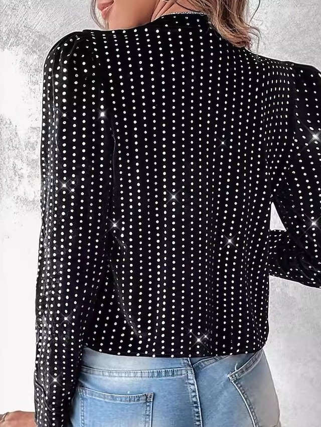 Modern Regular Sequins Crew Neck Long Sleeve Black Blouse - Image 2