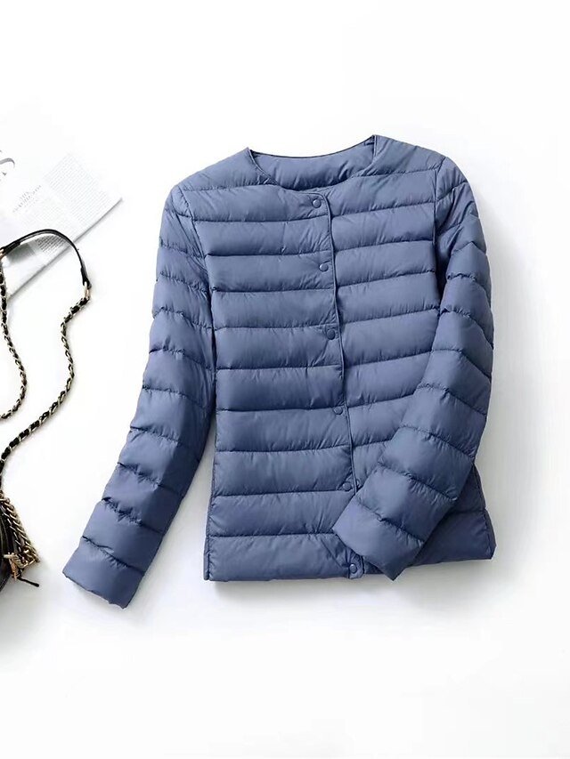 Modern Regular Solid Colour Crewneck Long Sleeve Parka - Image 1