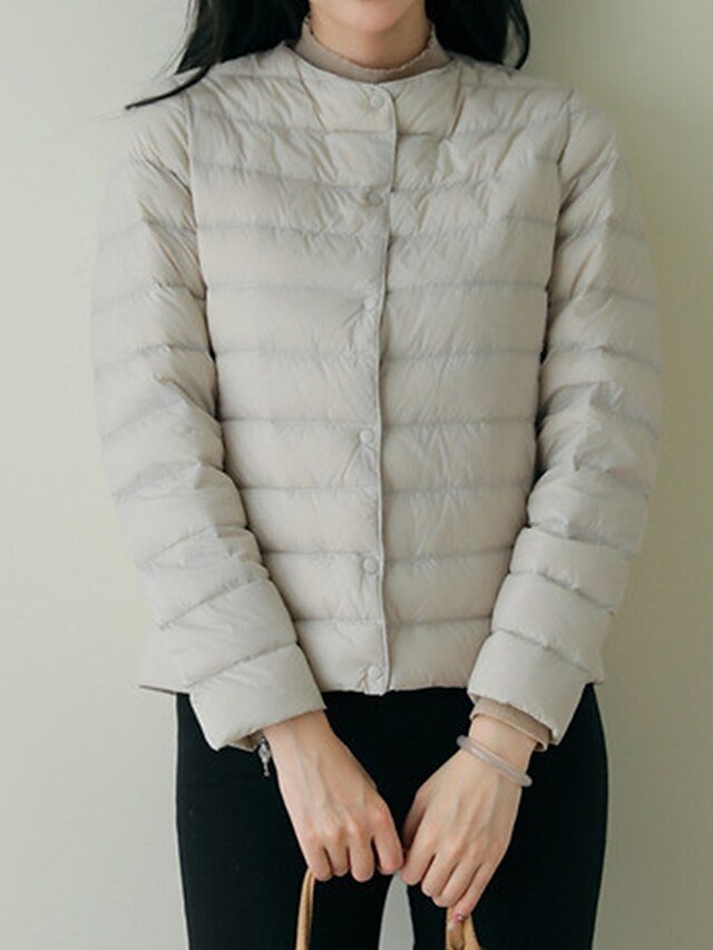 Modern Regular Solid Colour Crewneck Long Sleeve Parka - Image 2