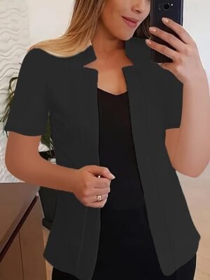 Modern Slim Fit Plain Stand Collar Short Sleeve Blazer - Image 10