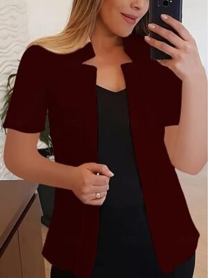 Modern Slim Fit Plain Stand Collar Short Sleeve Blazer - Image 12