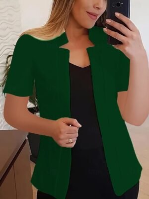 Modern Slim Fit Plain Stand Collar Short Sleeve Blazer - Image 13