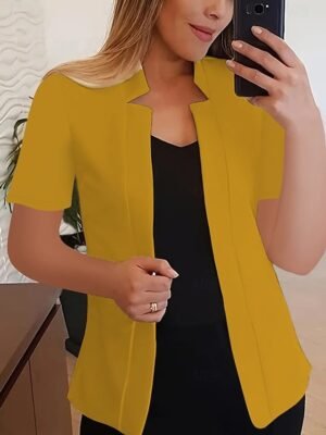 Modern Slim Fit Plain Stand Collar Short Sleeve Blazer - Image 4