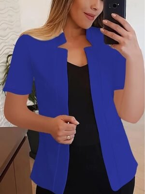 Modern Slim Fit Plain Stand Collar Short Sleeve Blazer - Image 7