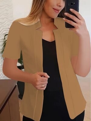 Modern Slim Fit Plain Stand Collar Short Sleeve Blazer - Image 9