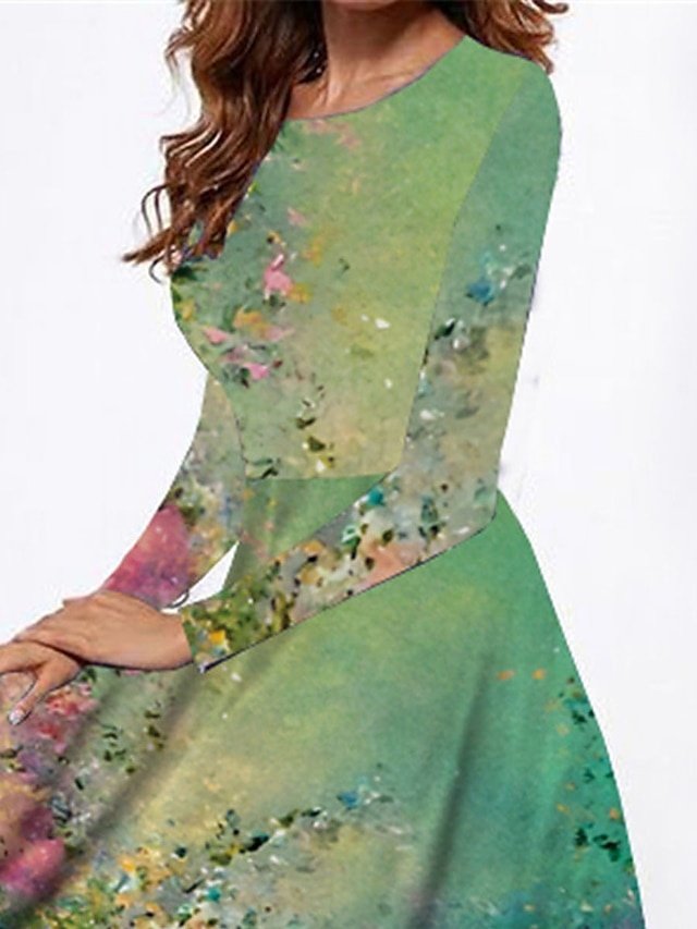 Modest Regular Fit Floral Crew Neck Long Sleeve Midi Dress - Image 2