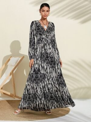 Neva Loose Spotted V Neck Long Sleeve Maxi Dress - Image 1