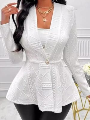 Office Regular Fit Solid Deep V Ruffle Long Sleeve Spring Blazer - Image 1