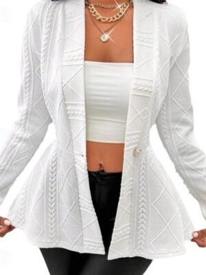 Office Regular Fit Solid Deep V Ruffle Long Sleeve Spring Blazer - Image 3