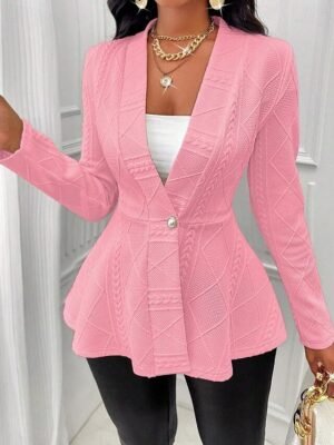 Office Regular Fit Solid Deep V Ruffle Long Sleeve Spring Blazer - Image 4