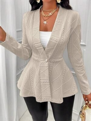 Office Regular Fit Solid Deep V Ruffle Long Sleeve Spring Blazer - Image 6