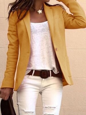 OL Style Regular Fit Plain Lapel Long Sleeve Blazer - Image 1