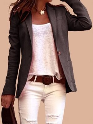OL Style Regular Fit Plain Lapel Long Sleeve Blazer - Image 3