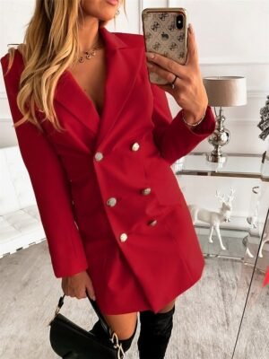 OL Style Regular Fit Solid Colour Button Long Sleeve Fall Blazer - Image 5
