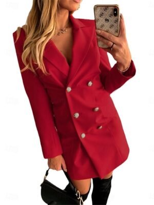 OL Style Regular Fit Solid Colour Button Long Sleeve Fall Blazer - Image 7