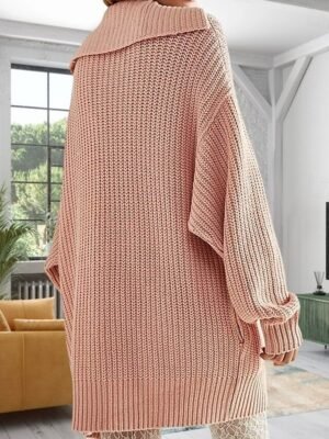 Oversized Long Solid Open Front Long Sleeve Cardigan - Image 2