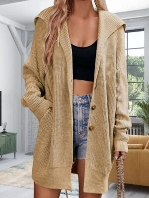 Oversized Long Solid Open Front Long Sleeve Cardigan - Image 5