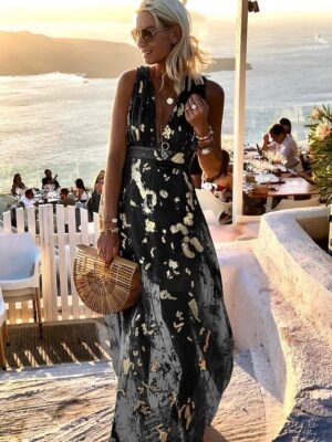 Party A Line Pure Colour Deep V Sleeveless Maxi Dress - Image 10